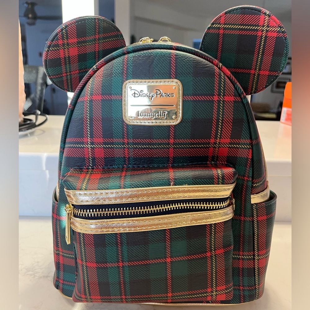 Loungefly Plaid Mini Mickey Mouse Holiday Backpack with Ears - Red and Green